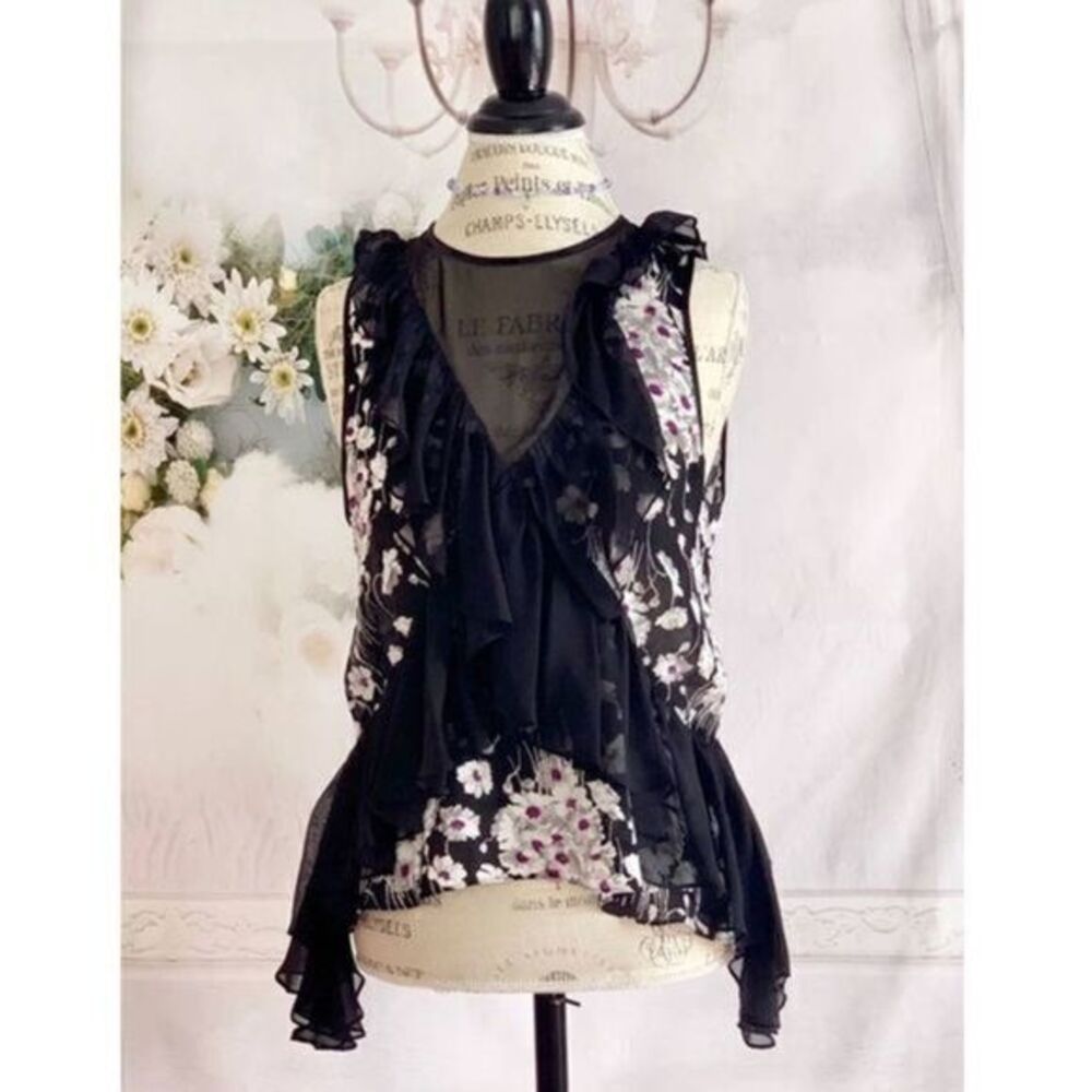 CINQ À SEPT Simone Ruffled Sleeveless Silk Top Blouse MEDIUM